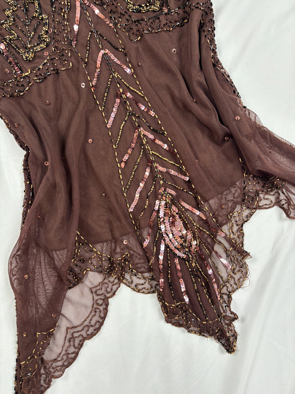 Chocolate brown asymmetrical mesh fairy top with v-neckline