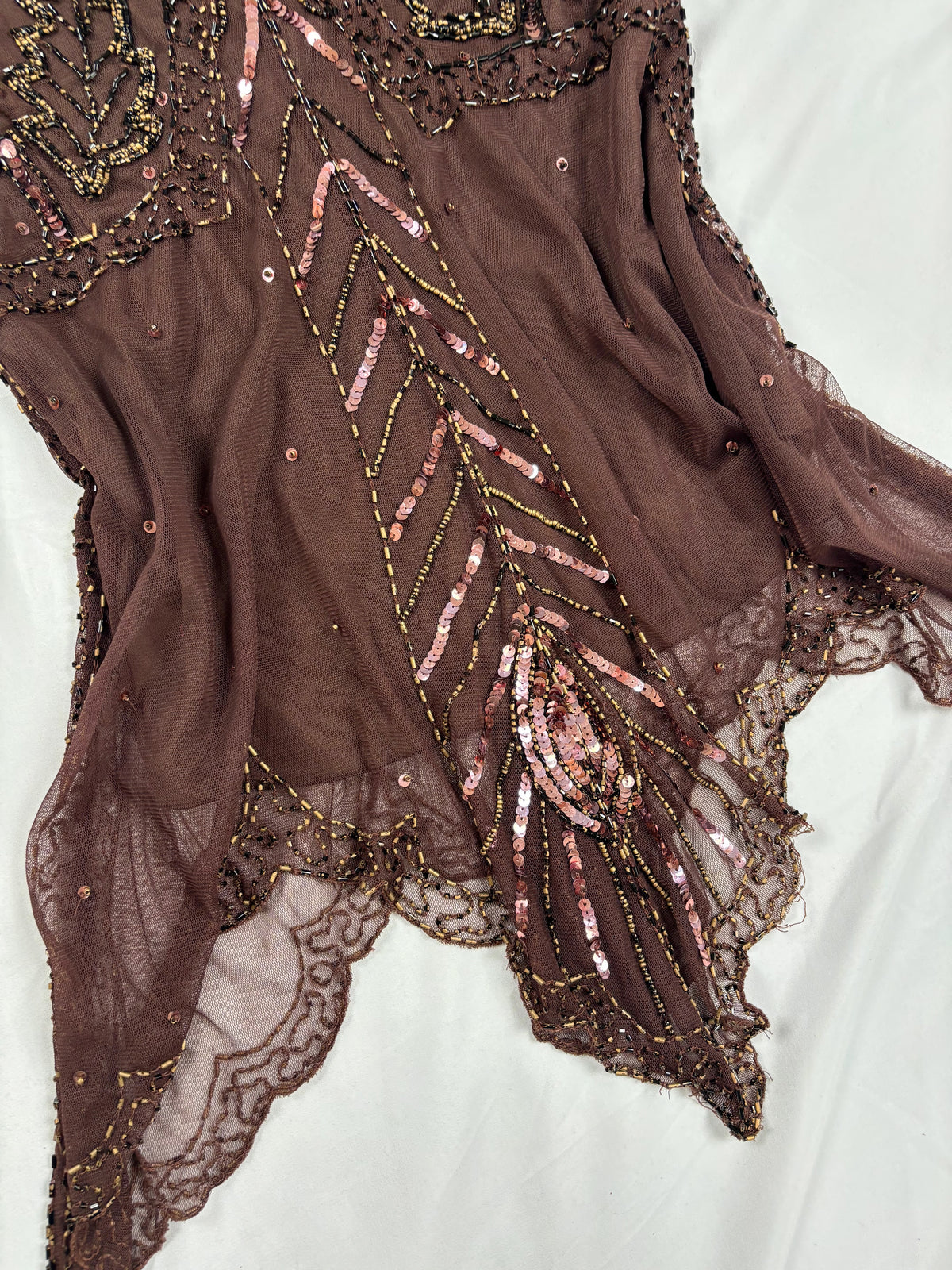Chocolate brown asymmetrical mesh fairy top with v-neckline
