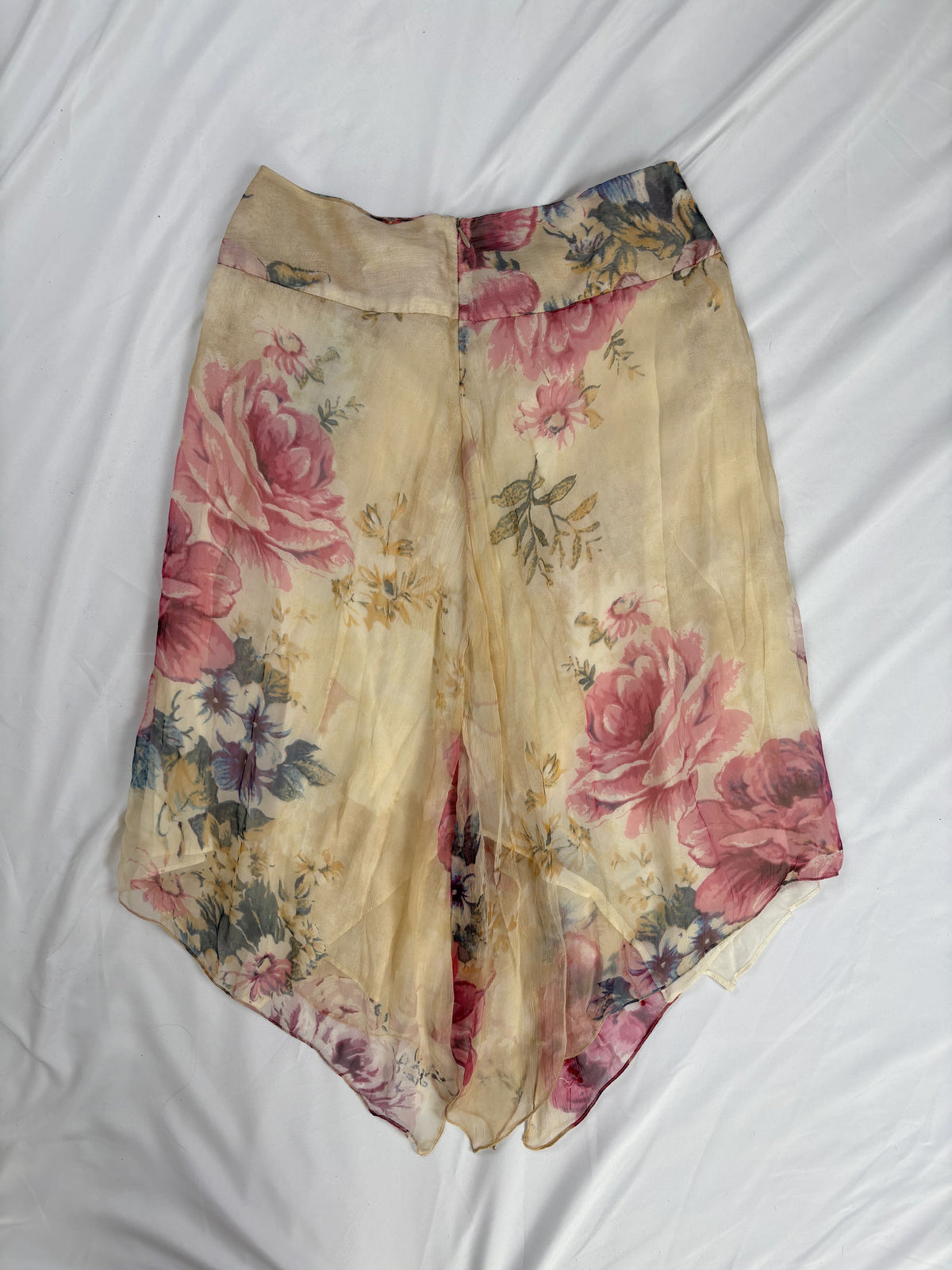 Sheer cream floral midi skirt embellished with sequins