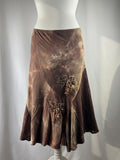 Brown and beige ombré patchwork skirt with floral tassel details
