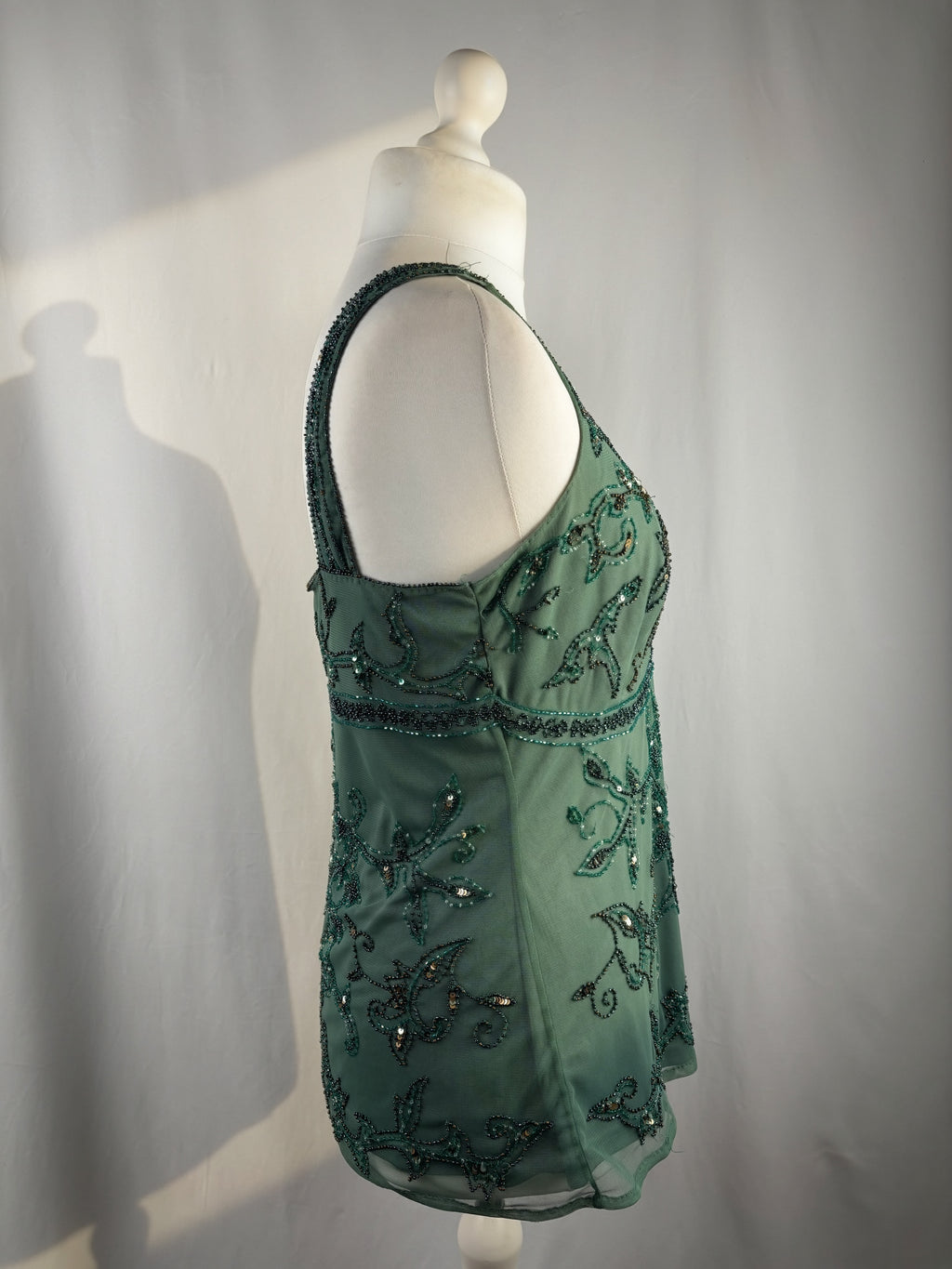 Green heavily beaded v neck fairy top
