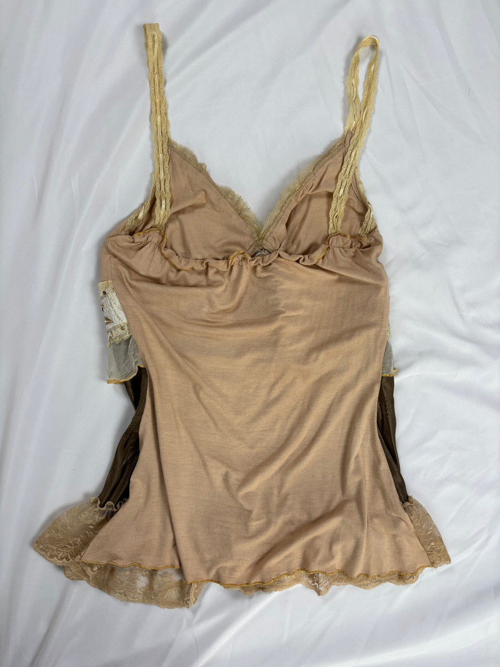 Brown Bony rare silk Victorian style cami with embroidered details