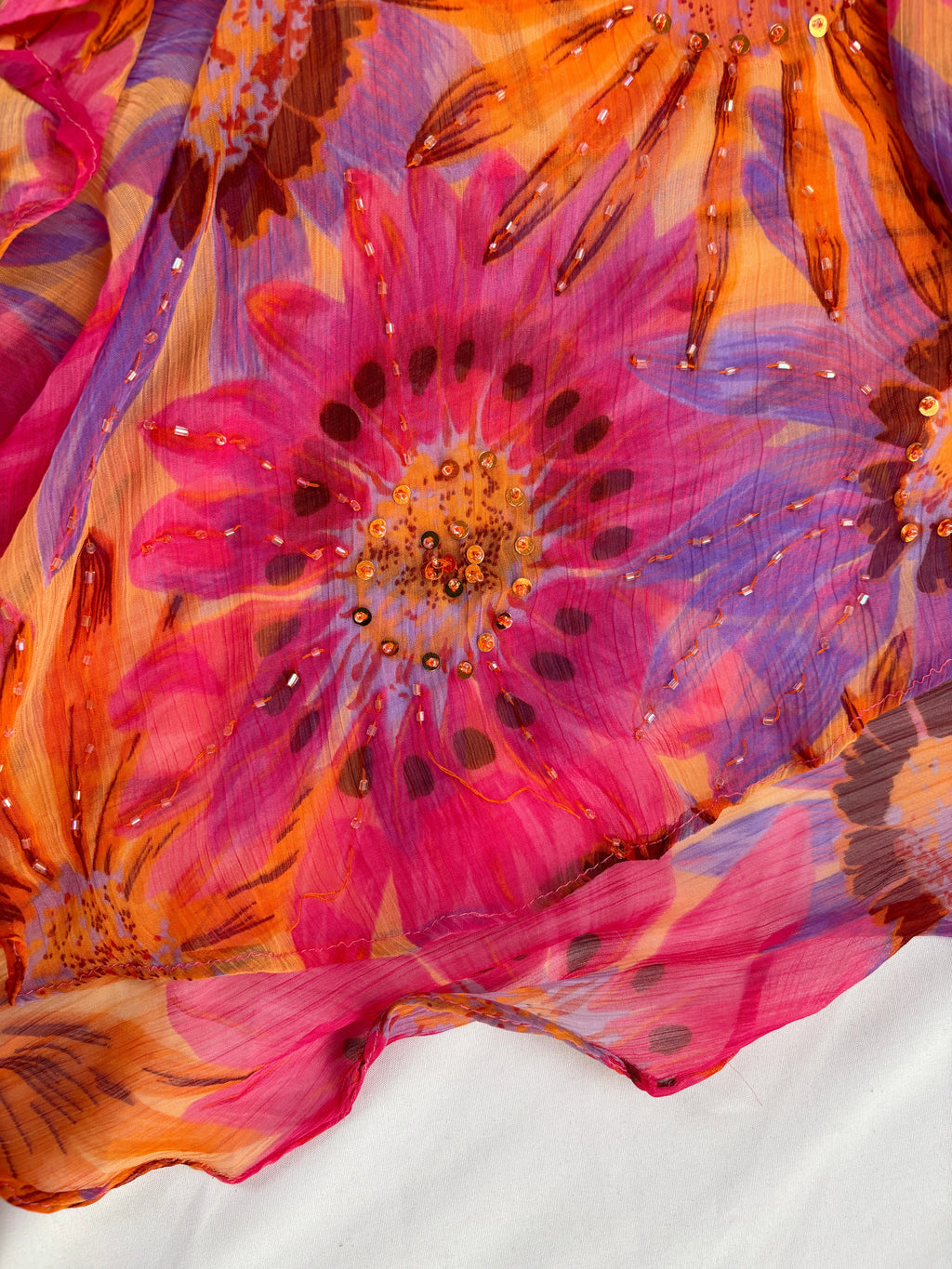 Sunflower ruffle maxi dress embellished throughout with sequins