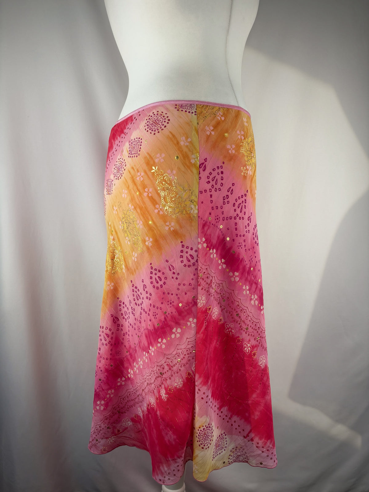 Pink and yellow ombré midi skirt with gold detailing