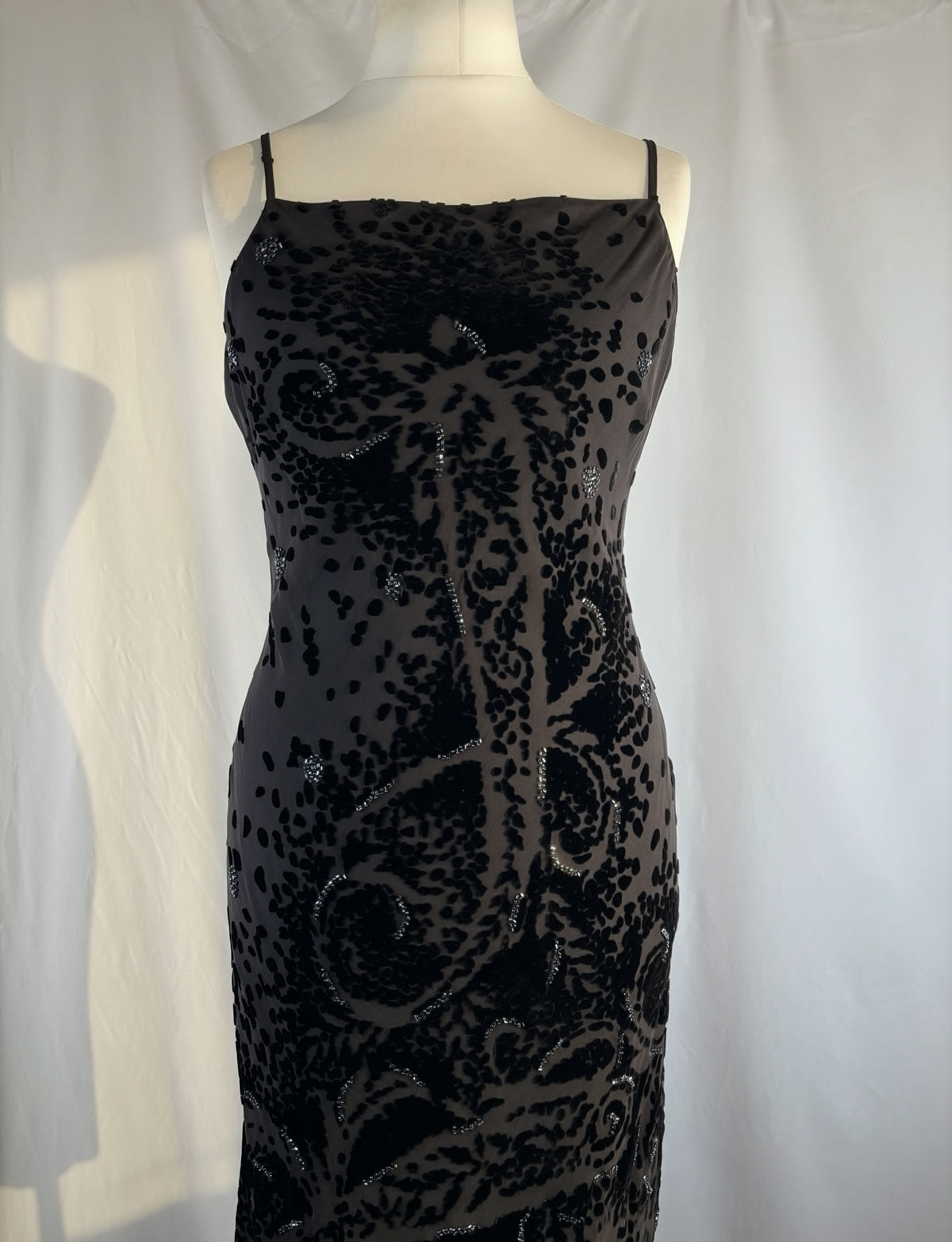 Black velvet Derhy layered maxi dress with beaded details