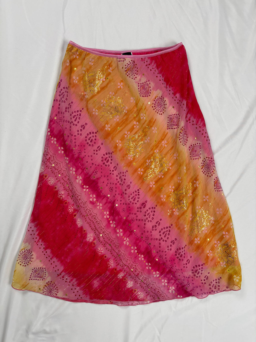 Pink and yellow ombré midi skirt with gold detailing