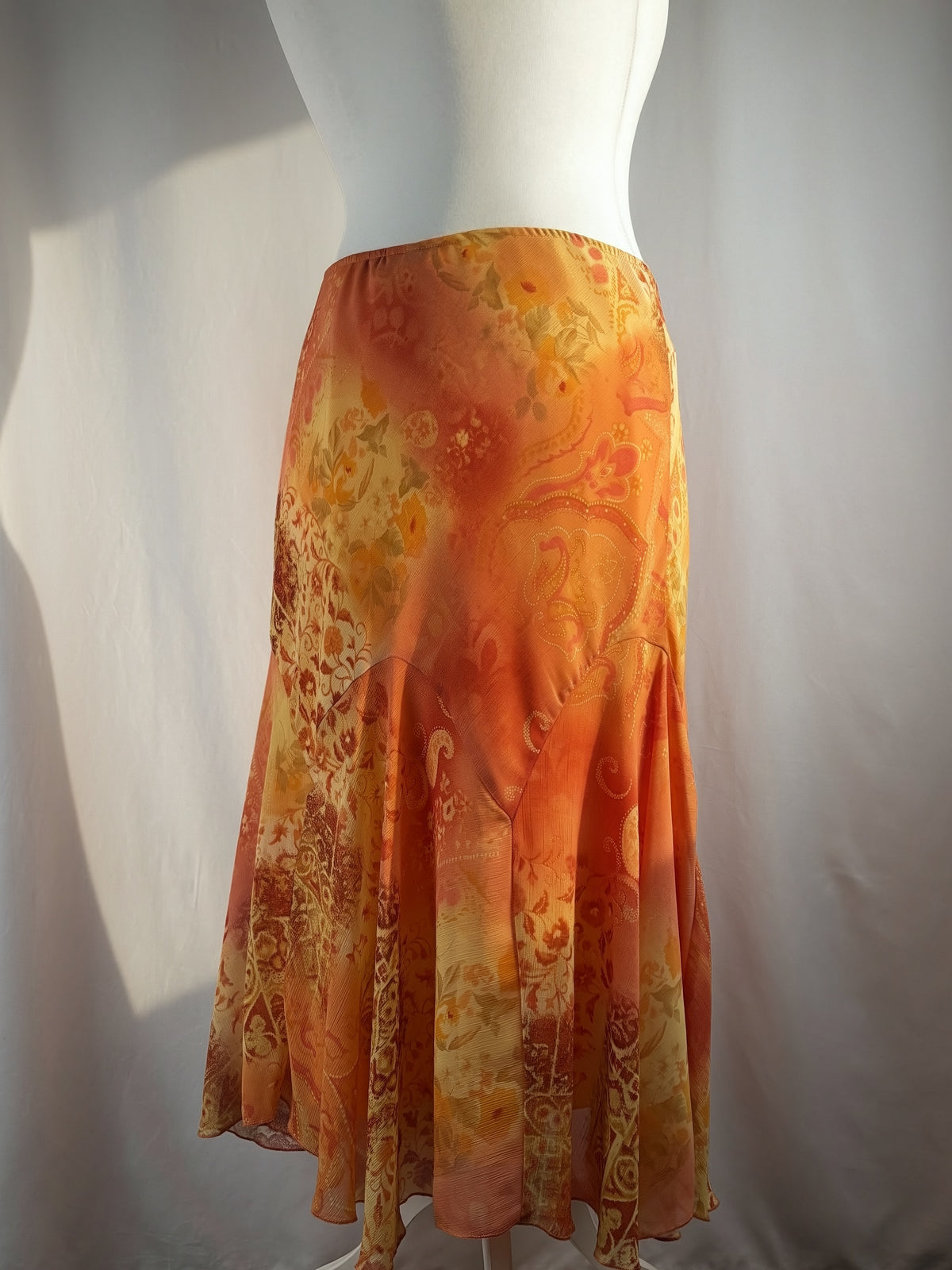 Orange and yellow ombré floral midi skirt