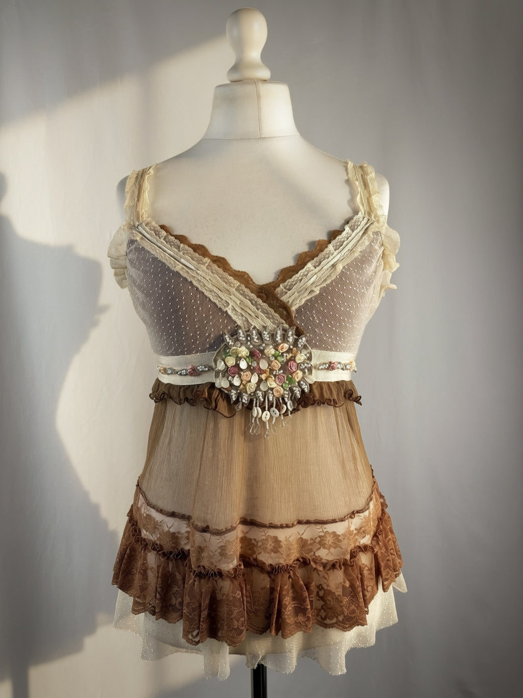 Brown Bony Paris silk cami with rosette details