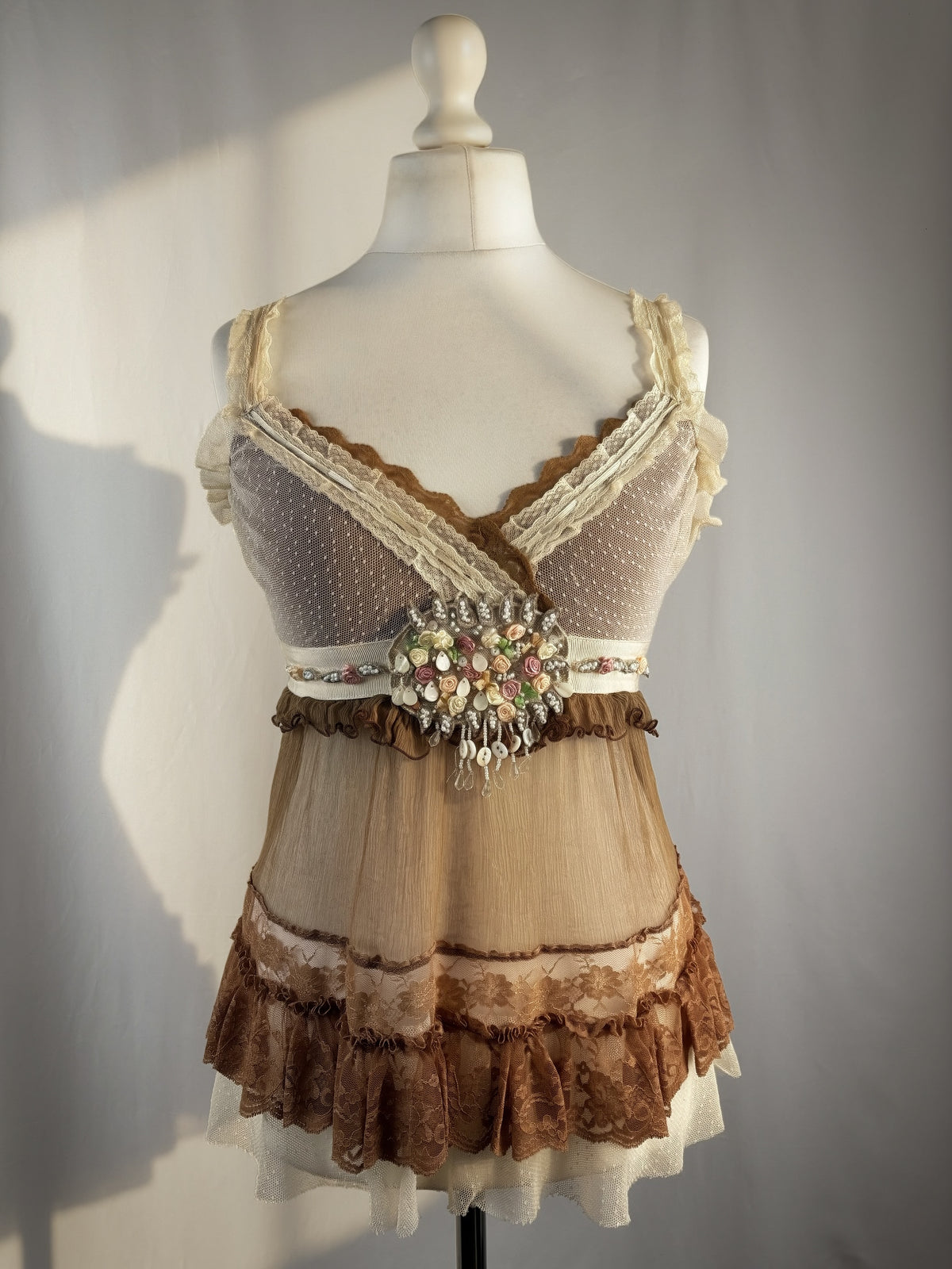Brown Bony Paris silk cami with rosette details