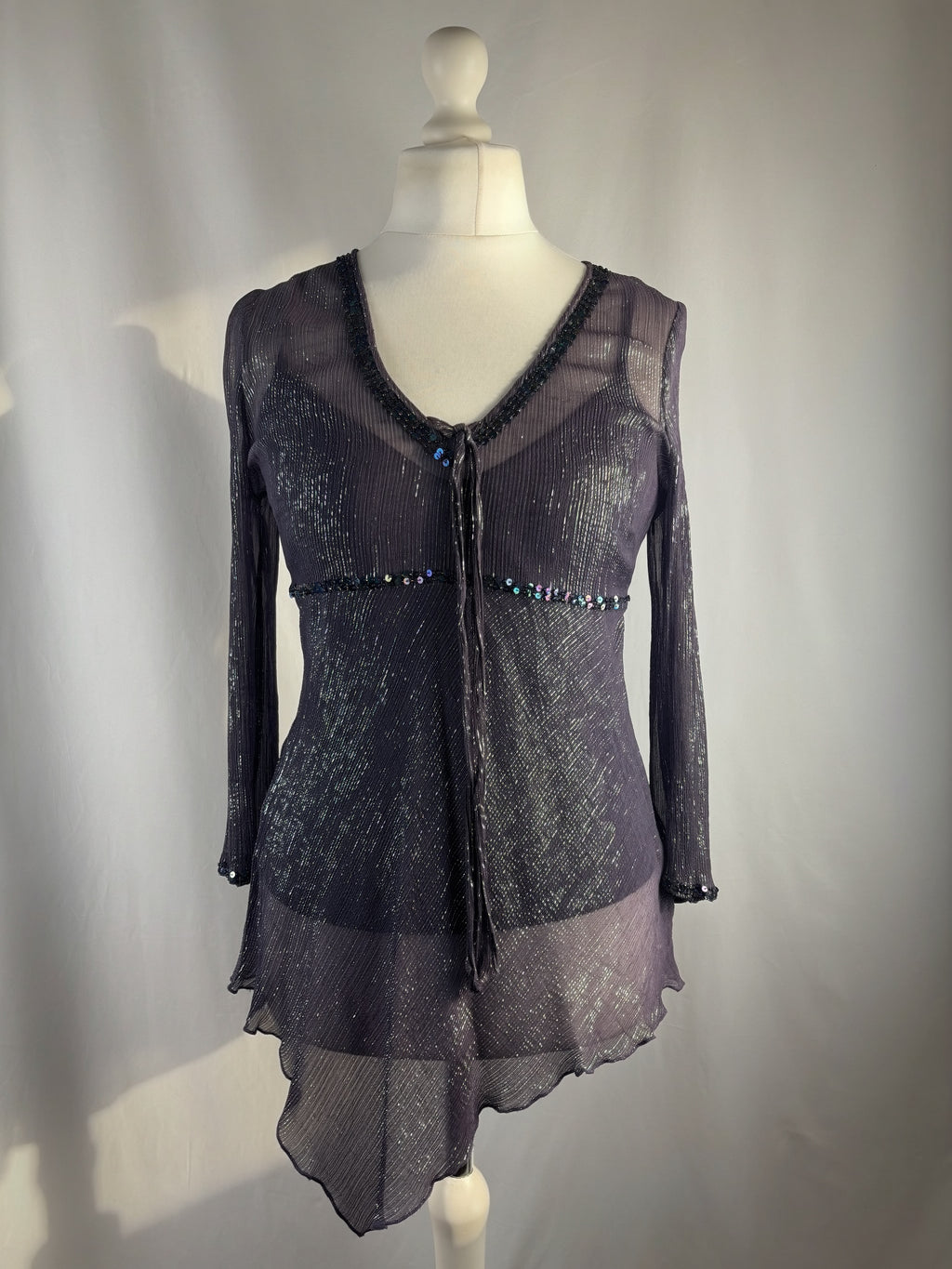 Purple and green sparkly long sleeve with layered cami