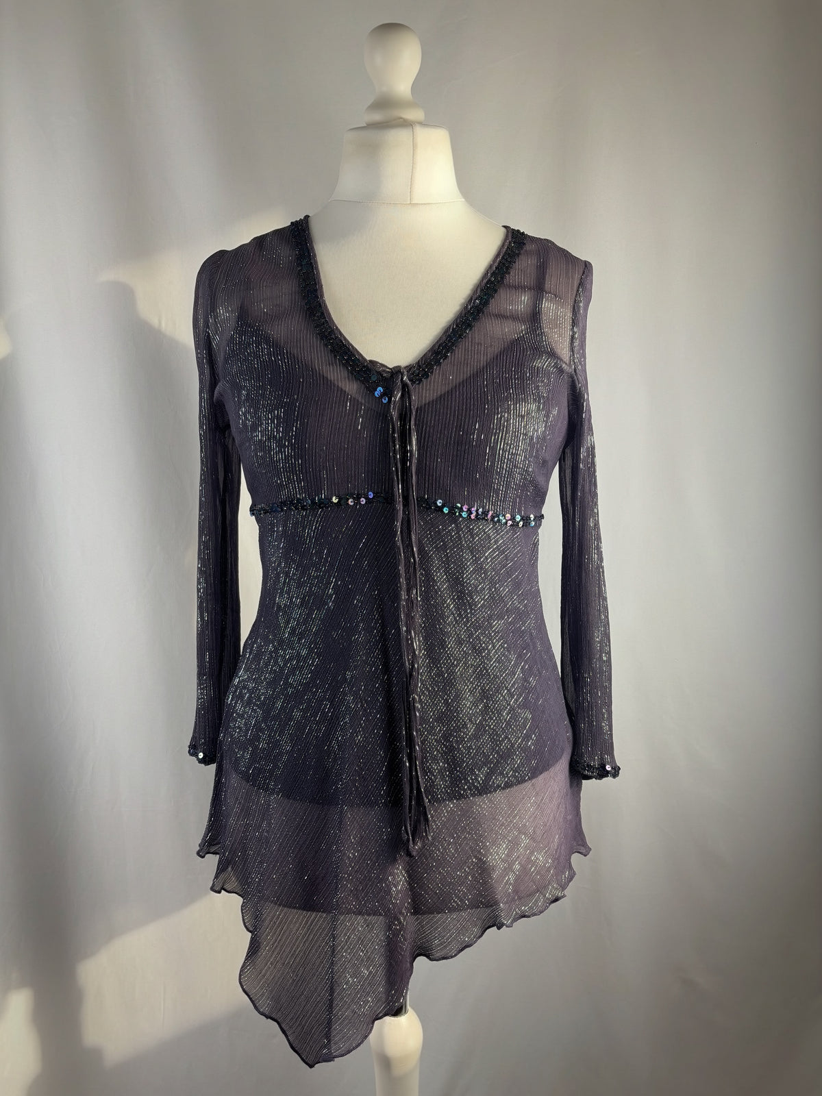 Purple and green sparkly long sleeve with layered cami