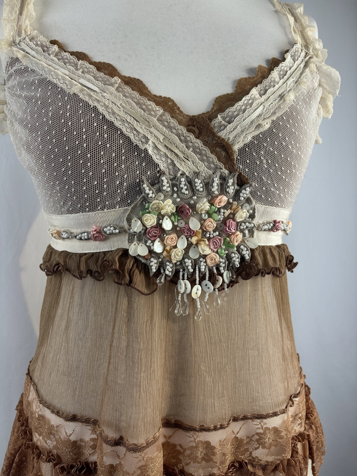 Brown Bony Paris silk cami with rosette details
