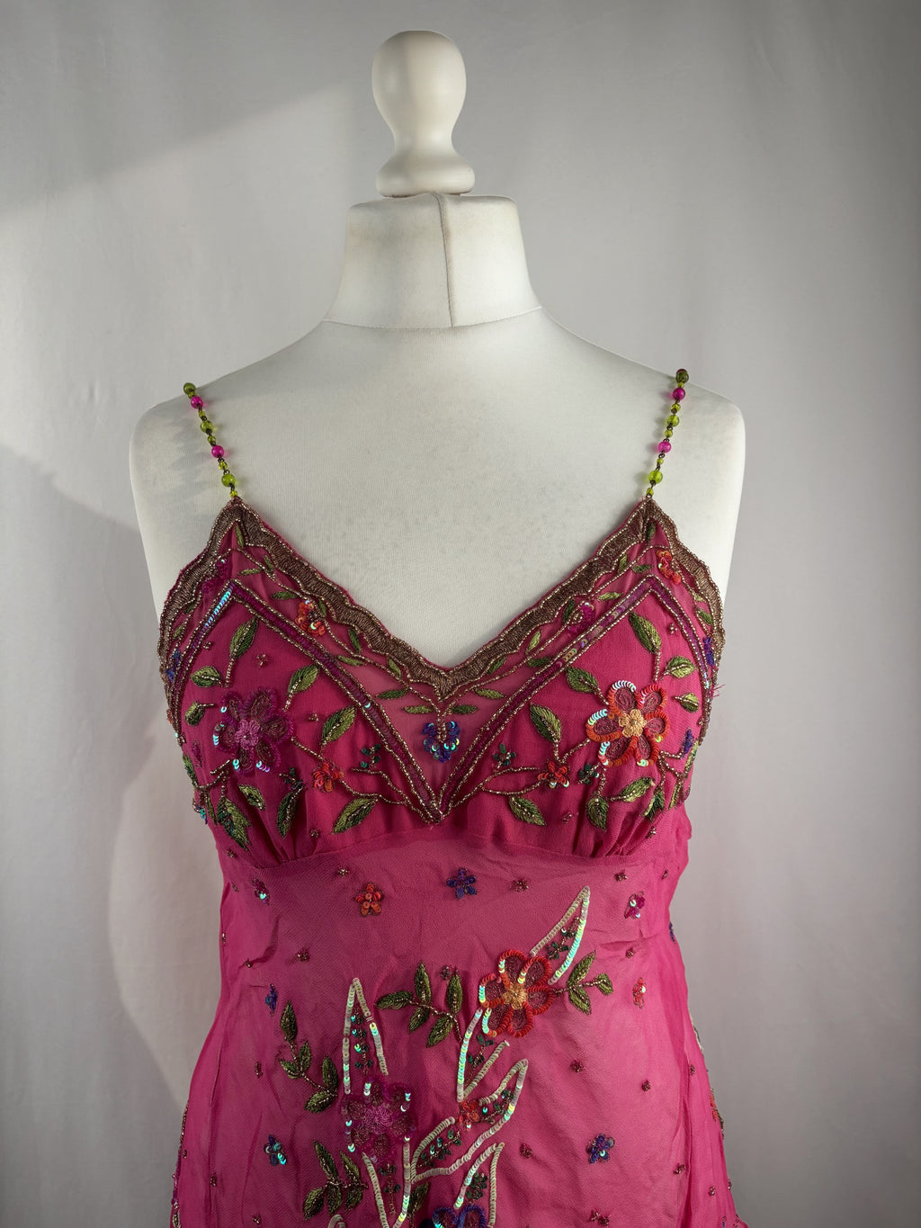 Hot pink sheer embellished aftershock silk cami with beaded straps