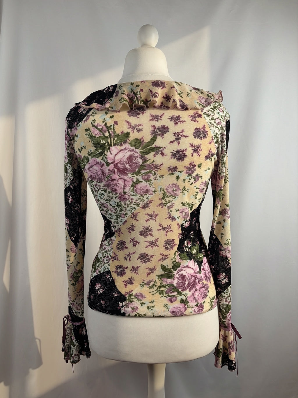 Floral patchwork long sleeve top with bow cuff detail