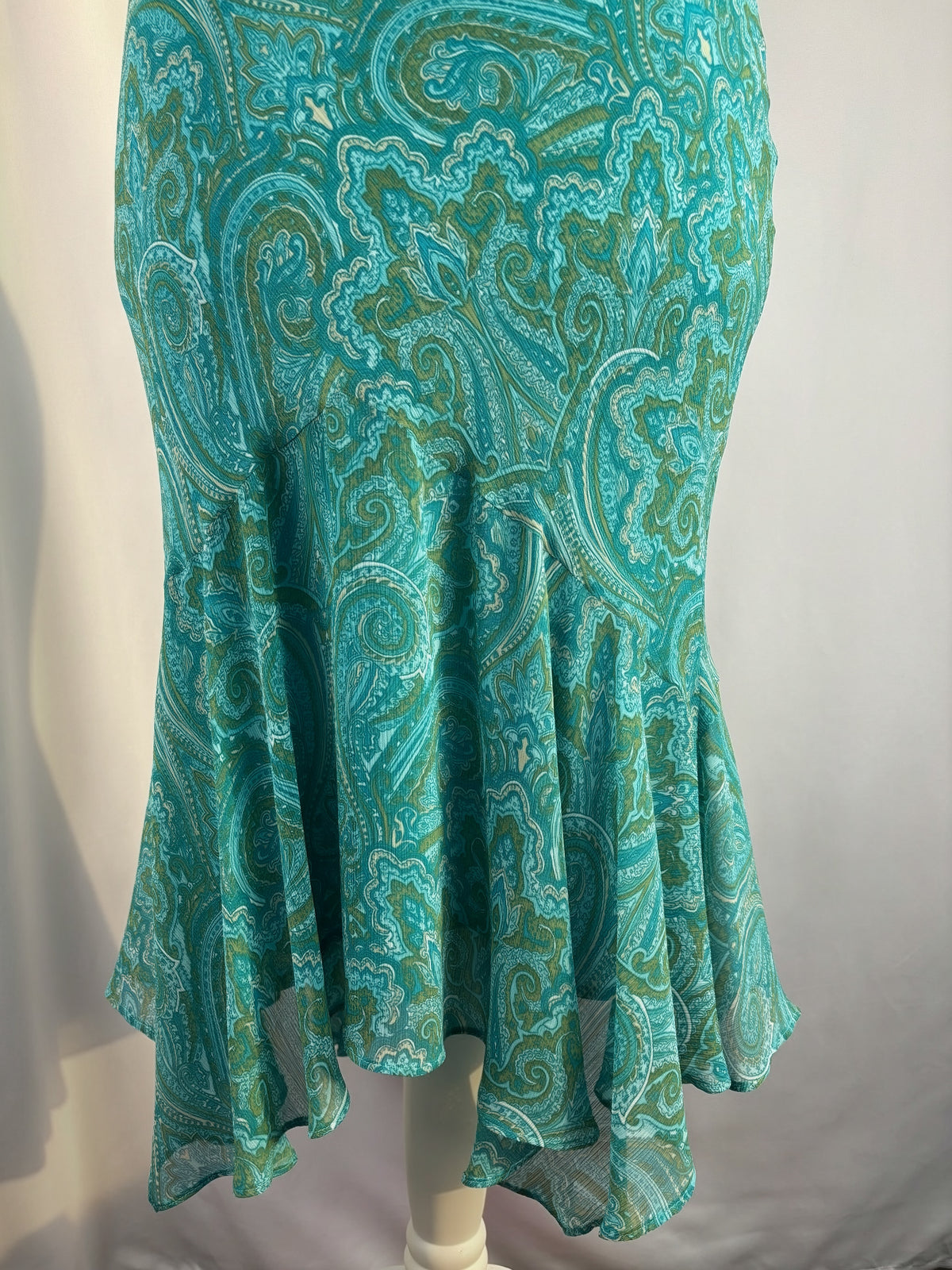 Blue and green asymmetric flowy skirt