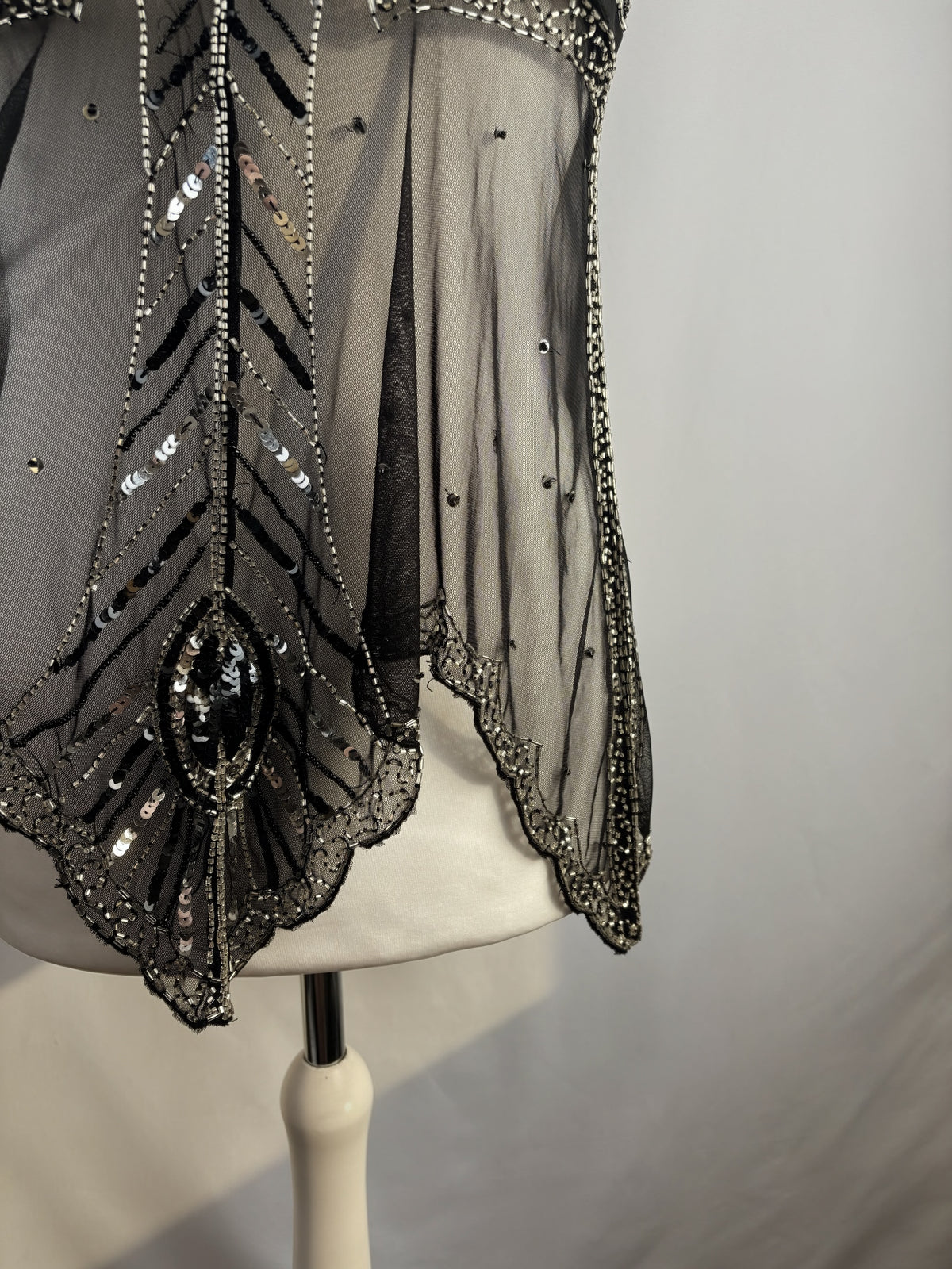 Sheer black beaded asymmetrical fairy cami