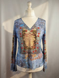 Blue sheer mesh Scotland graphic wide sleeve top