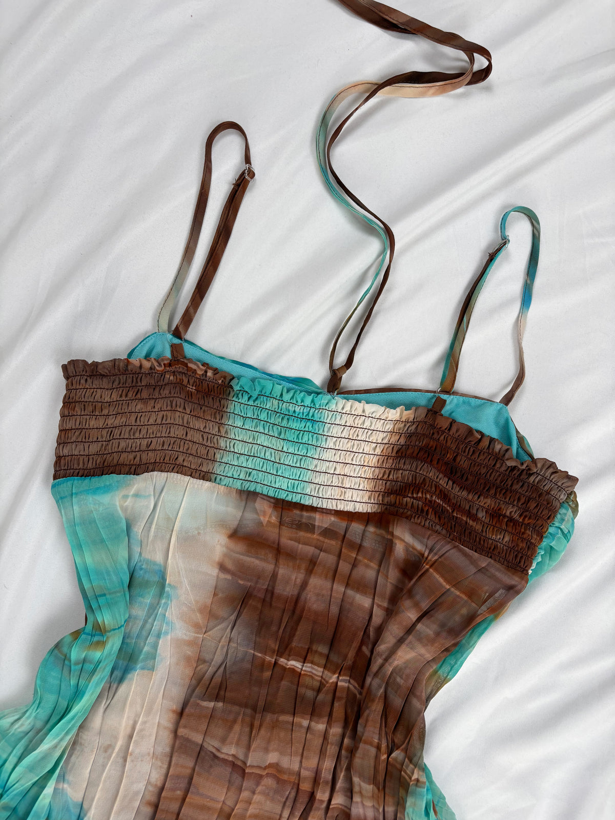 Brown and blue ombré crinkle material cami with beaded detail