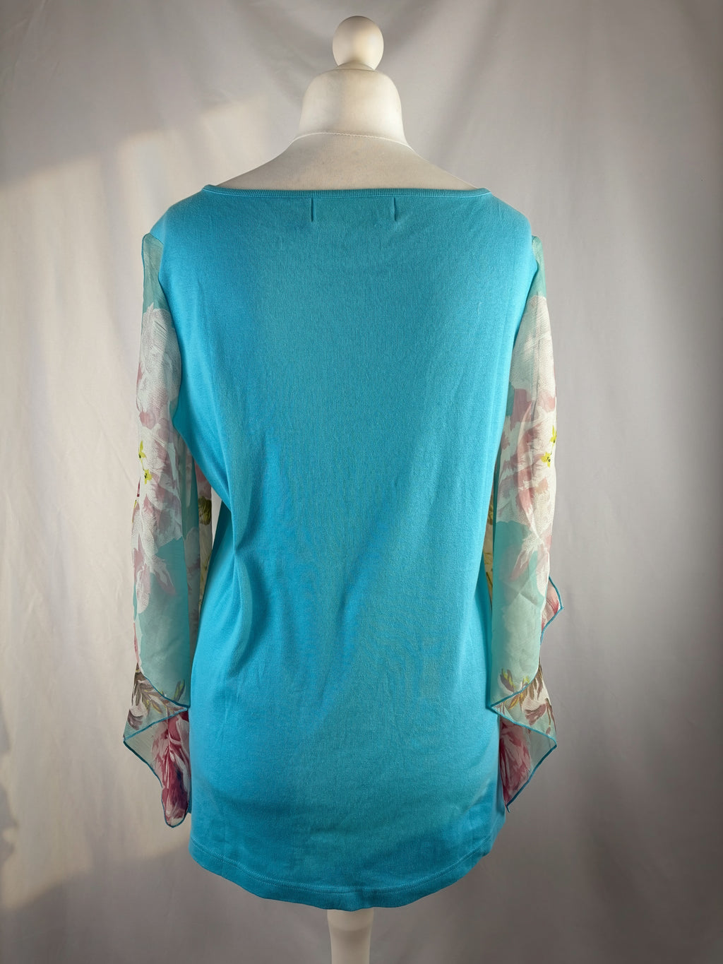 Blue floral Derhy detailed mesh flare/ long sleeve top with sequins