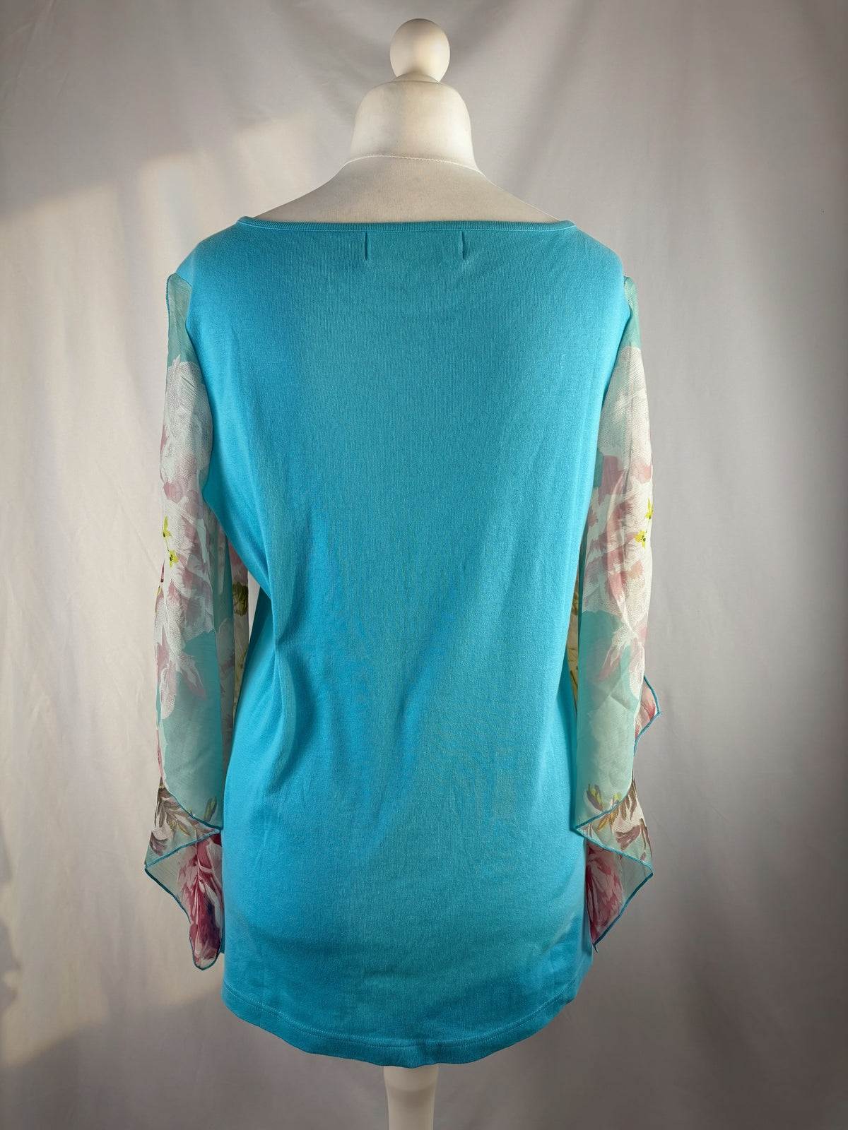 Blue floral Derhy detailed mesh flare/ long sleeve top with sequins