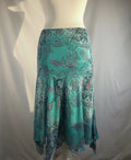 Blue and purple Paisley print midi skirt with asymmetric hem