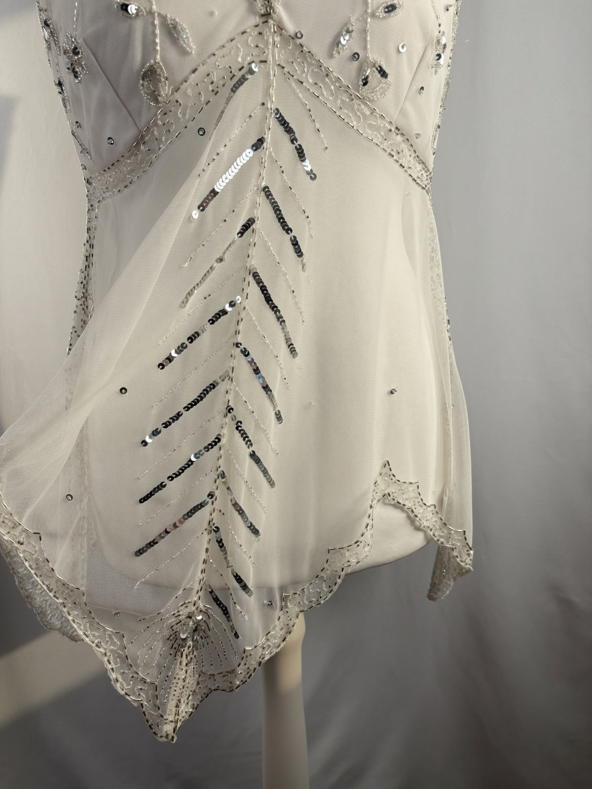 White beaded sheer asymmetrical fairy cami
