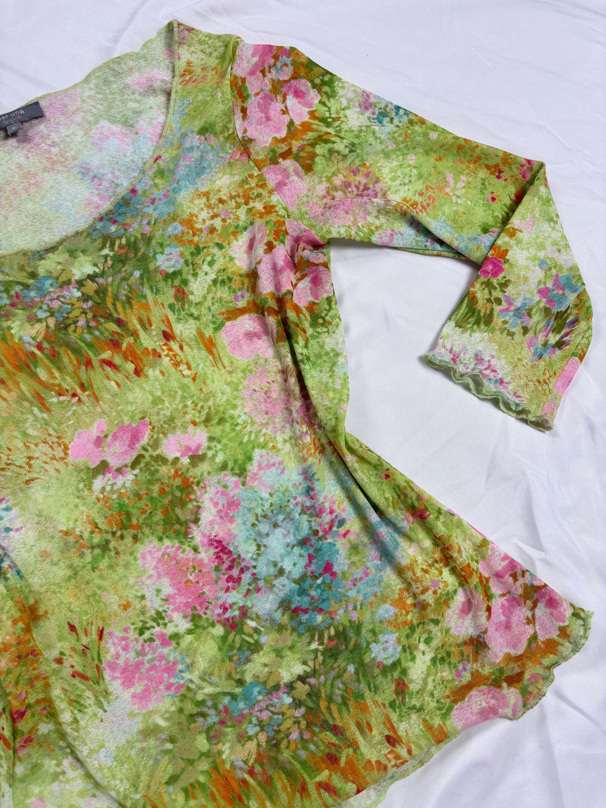 Green watercolour affect mesh 3/4 sleeve top
