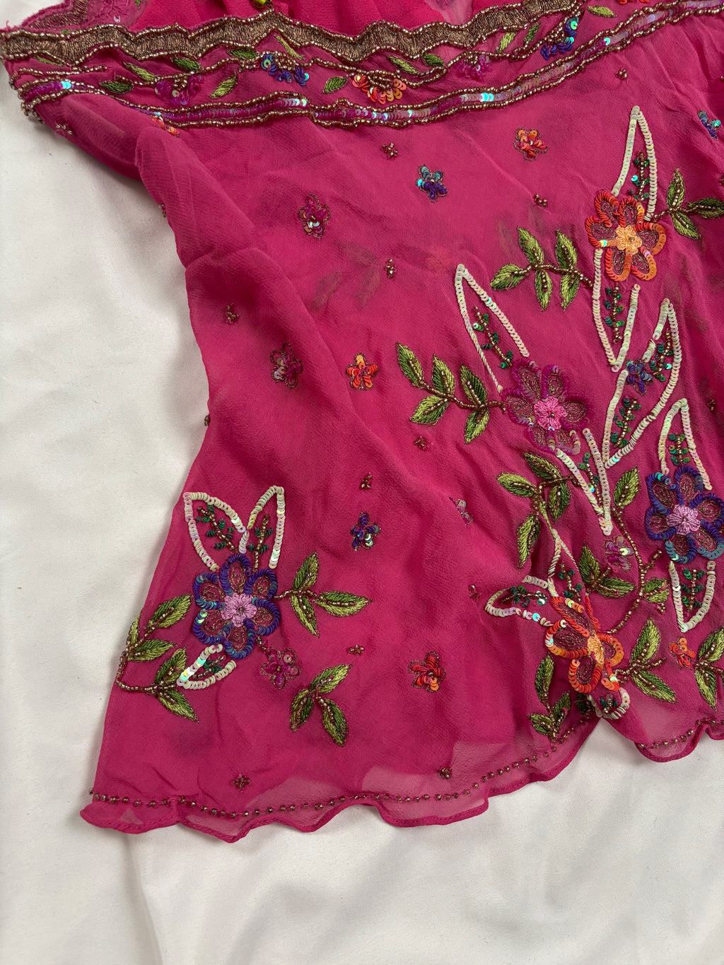 Hot pink sheer embellished aftershock silk cami with beaded straps