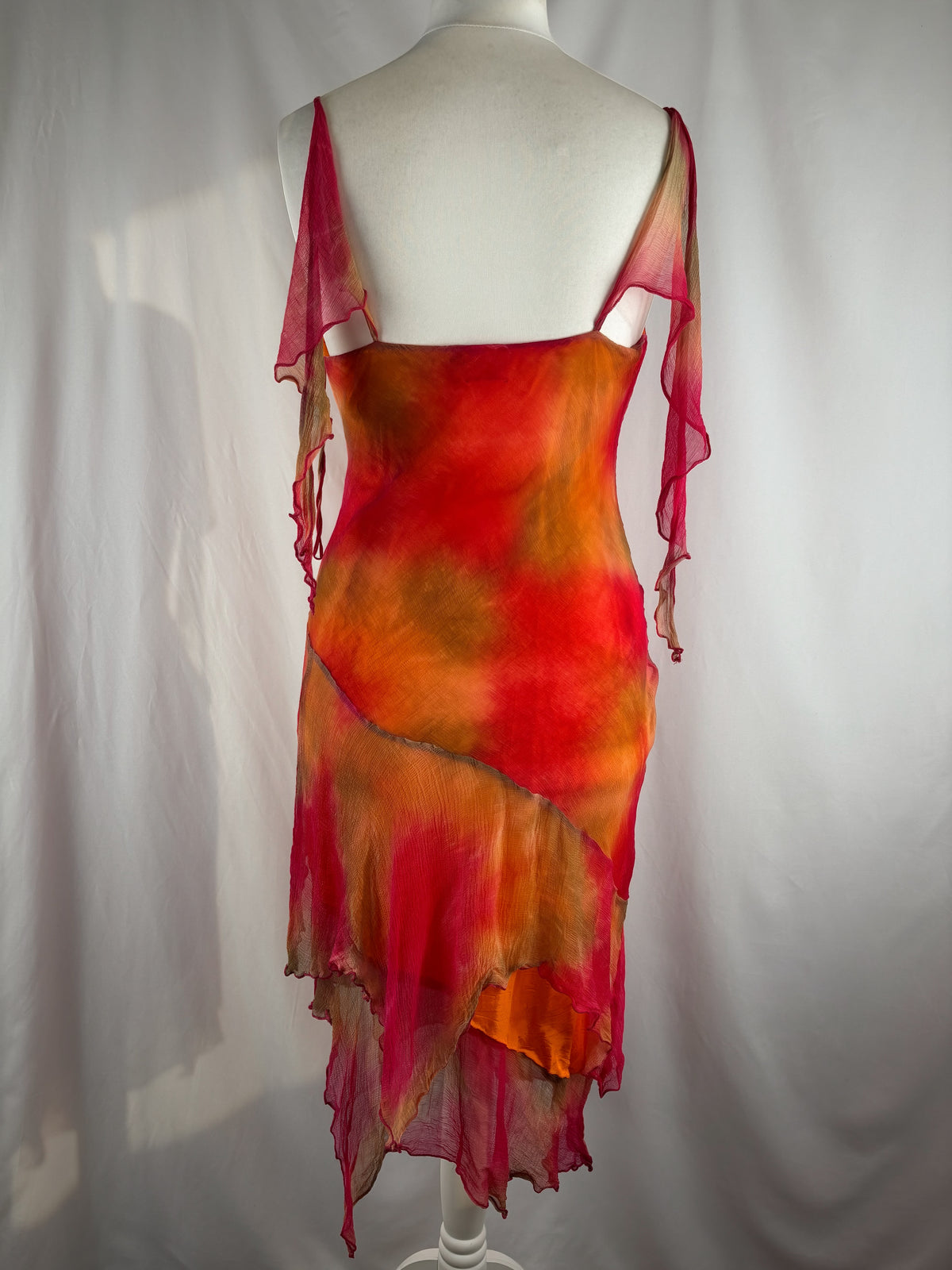 Autumnal ombré asymmetric mini dress with mirrored gem embellishments