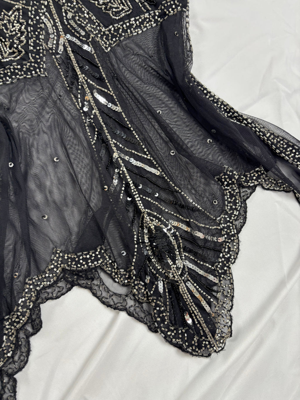 Sheer black beaded asymmetrical fairy cami