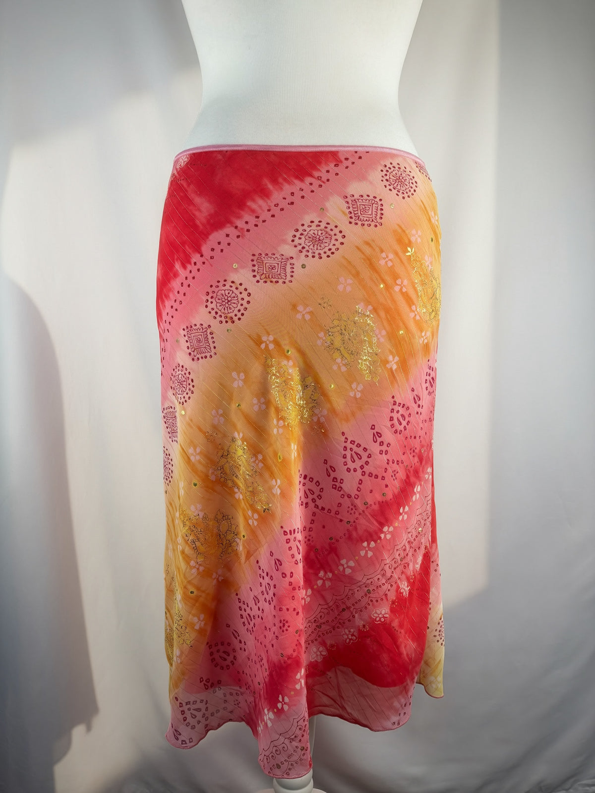 Pink and yellow ombré midi skirt with gold detailing