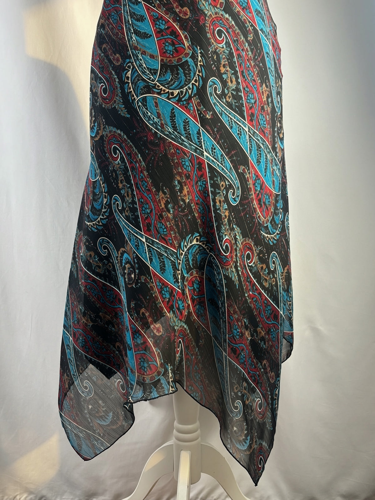 Paisley asymmetric maxi dress with beaded halterneck detail