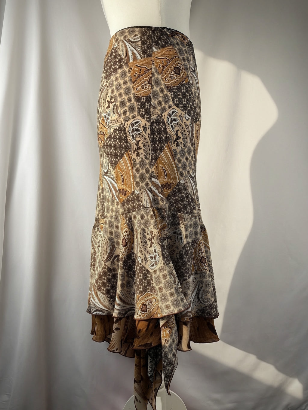 Brown paisley patchwork asymmetric skirt