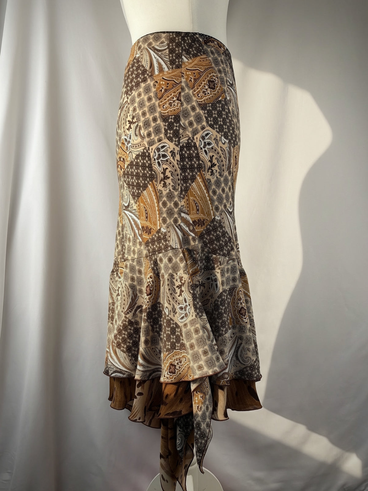 Brown paisley patchwork asymmetric skirt