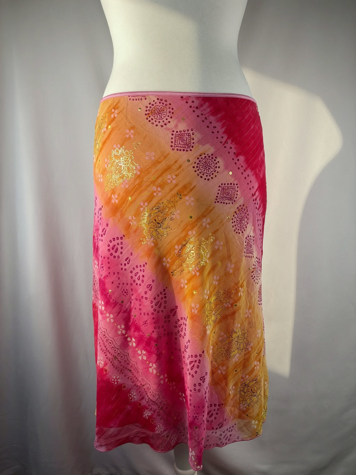 Pink and yellow ombré midi skirt with gold detailing