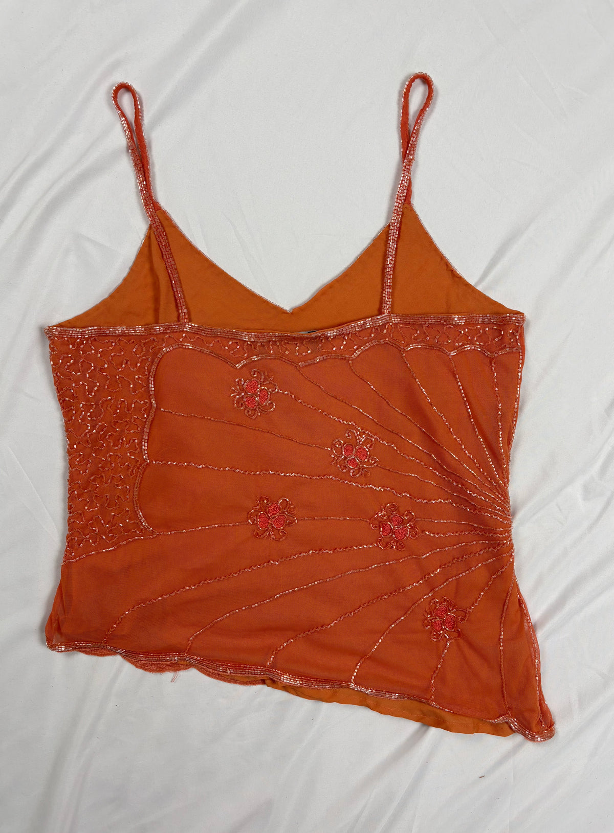 Orange asymmetric cut cami embellished with beads