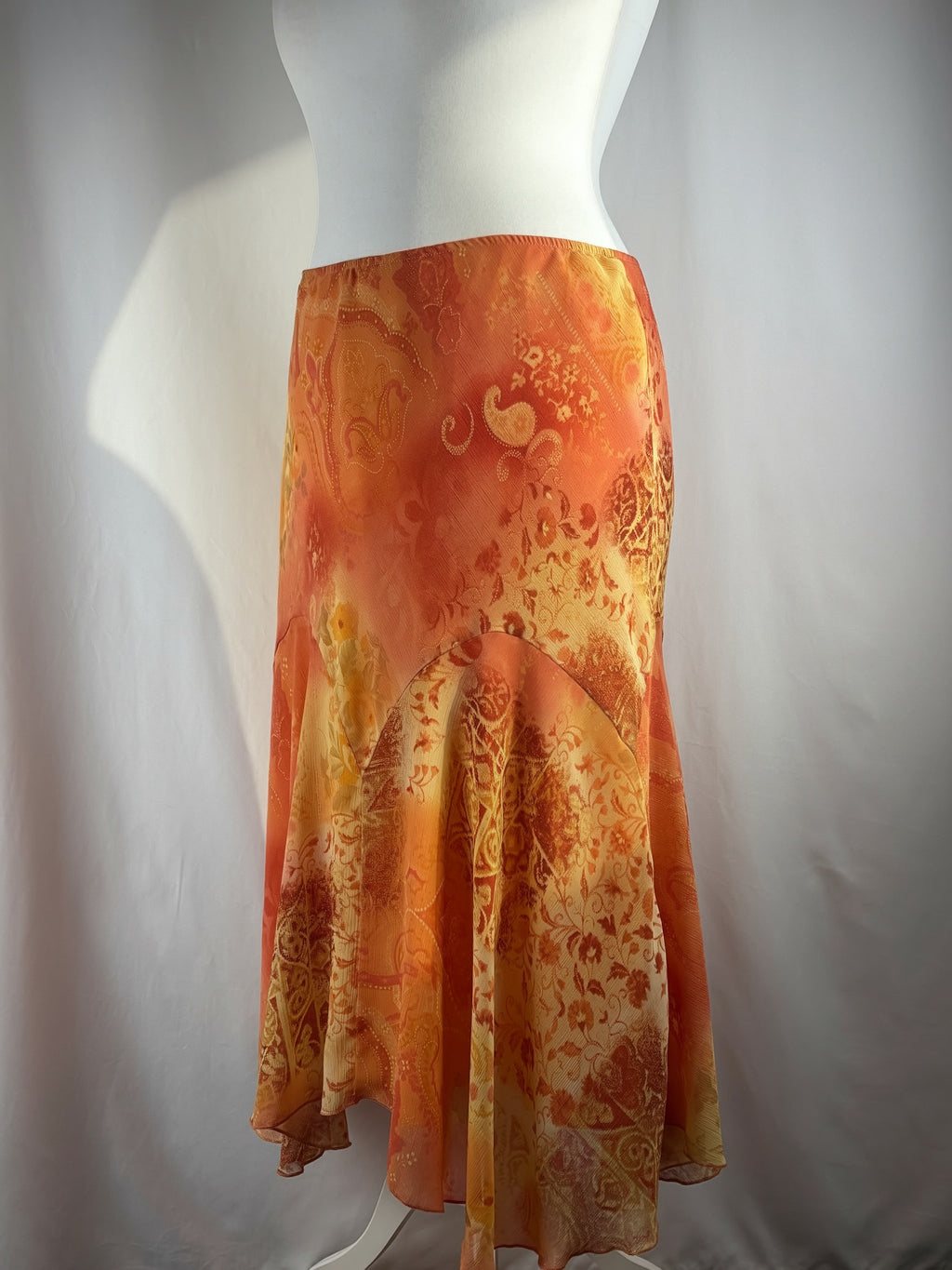 Orange and yellow ombré floral midi skirt