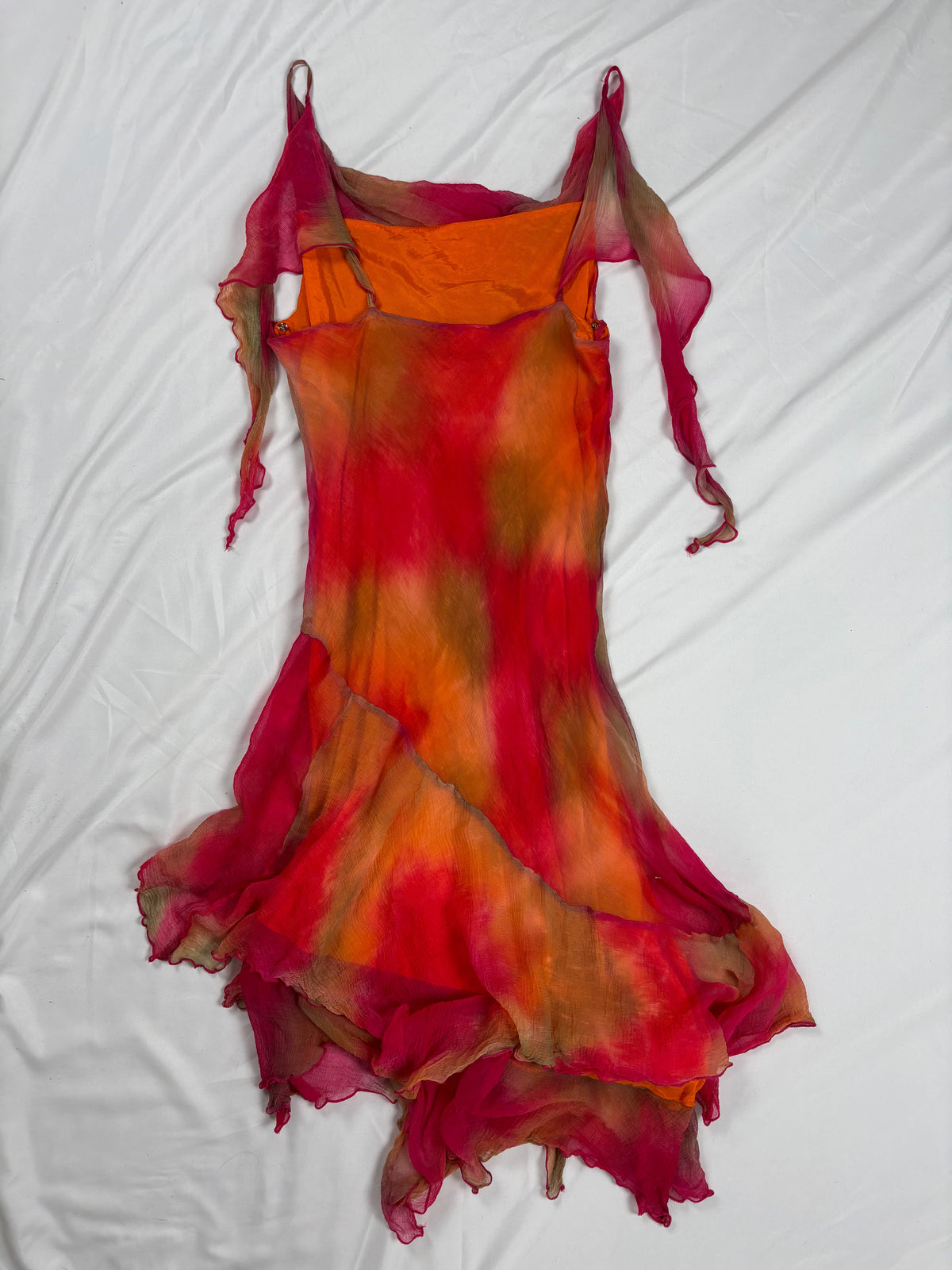 Autumnal ombré asymmetric mini dress with mirrored gem embellishments