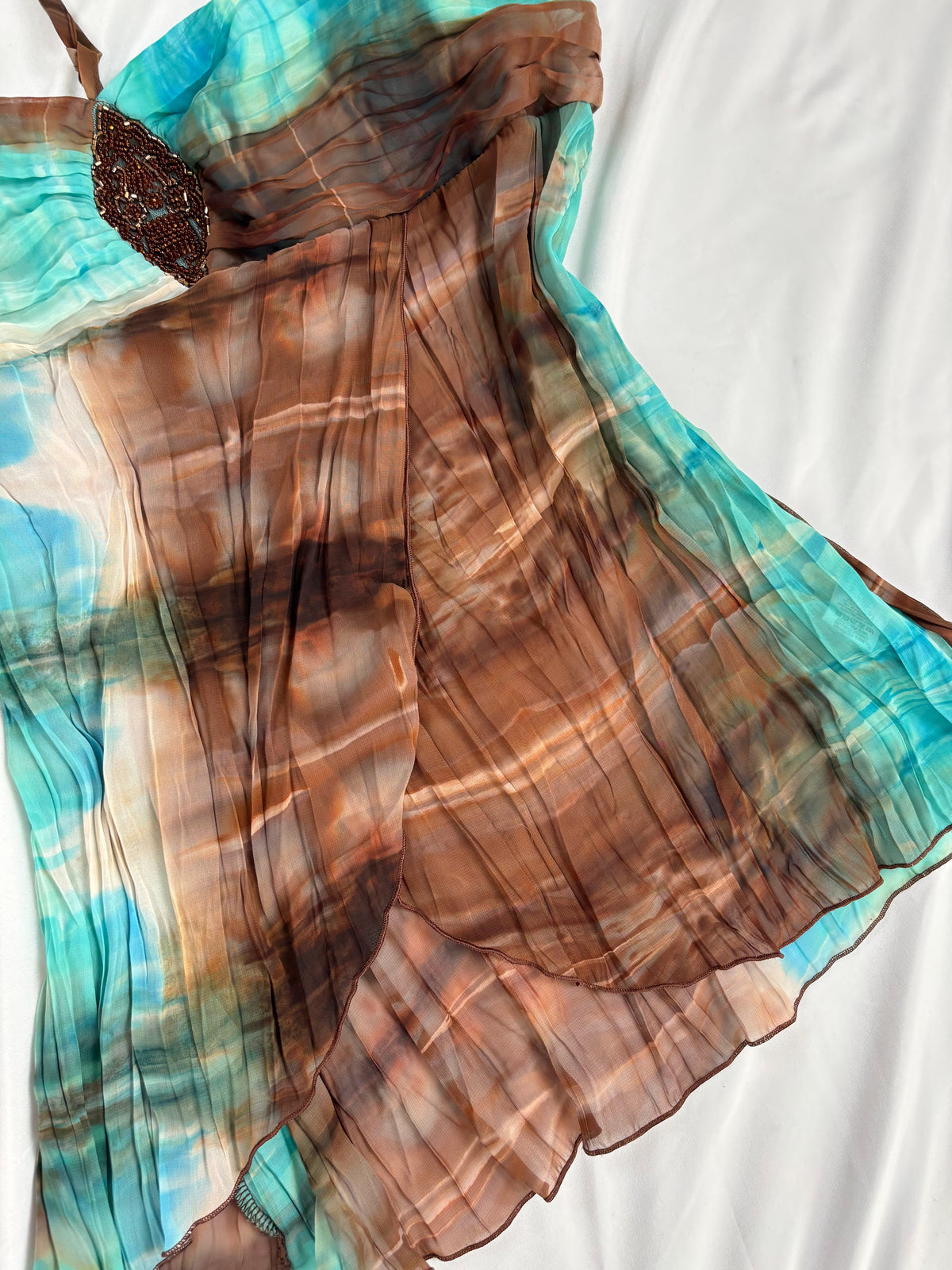 Brown and blue ombré crinkle material cami with beaded detail