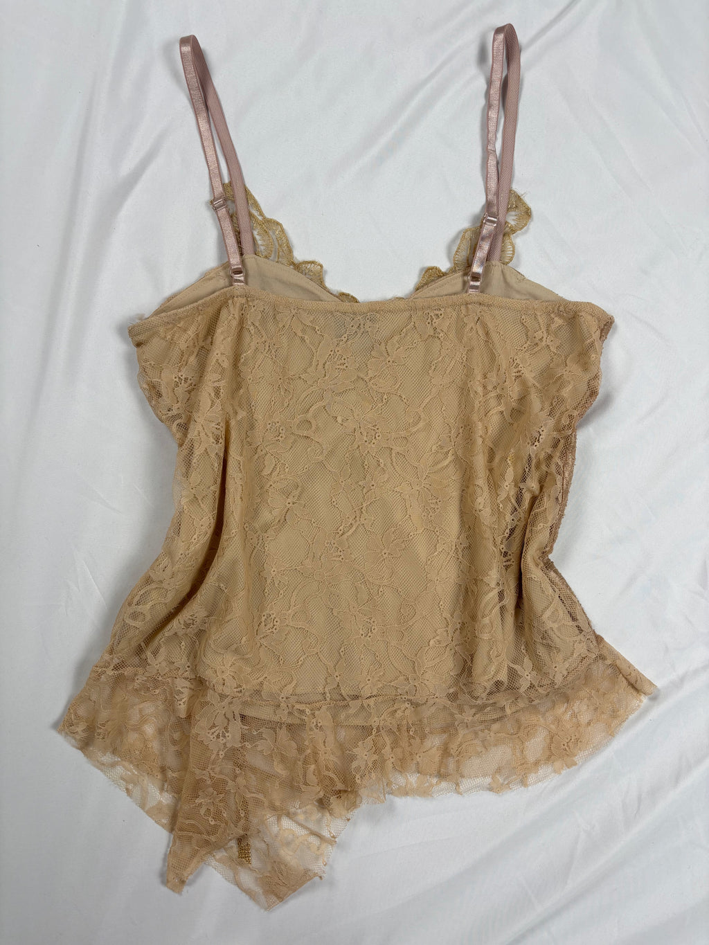 Golden asymmetric lace cami with embellished sequins