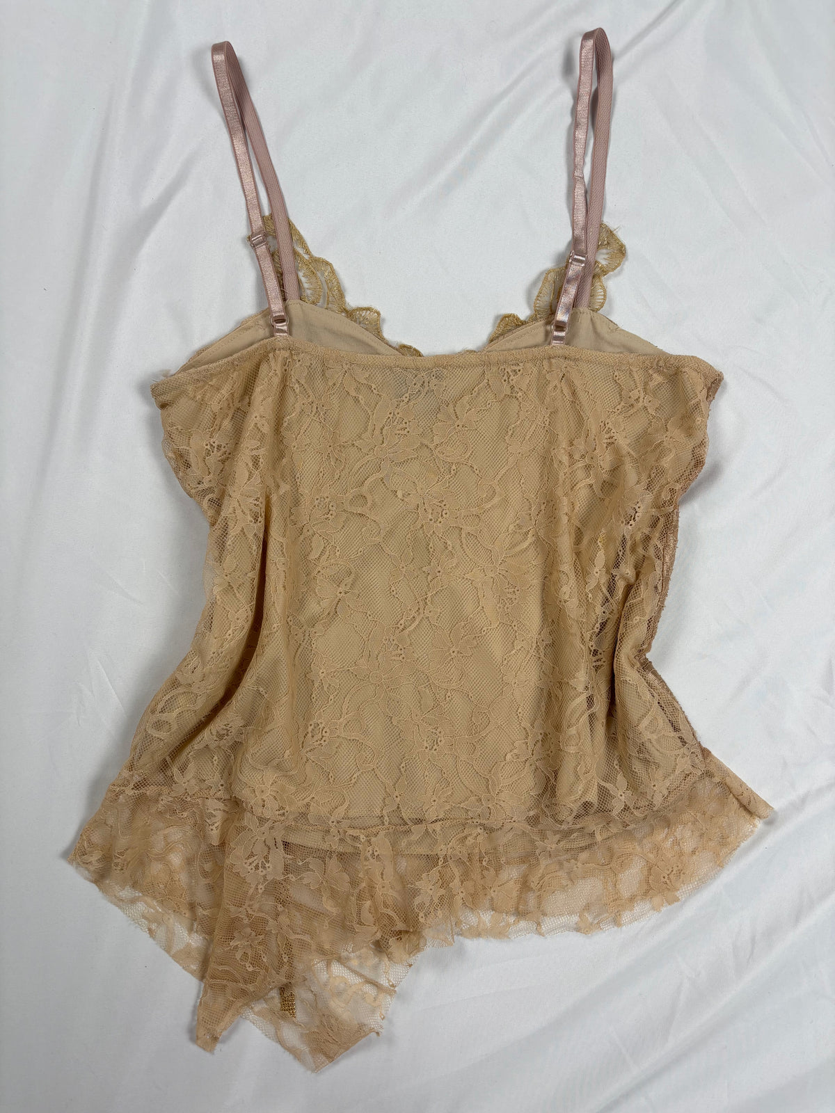 Golden asymmetric lace cami with embellished sequins