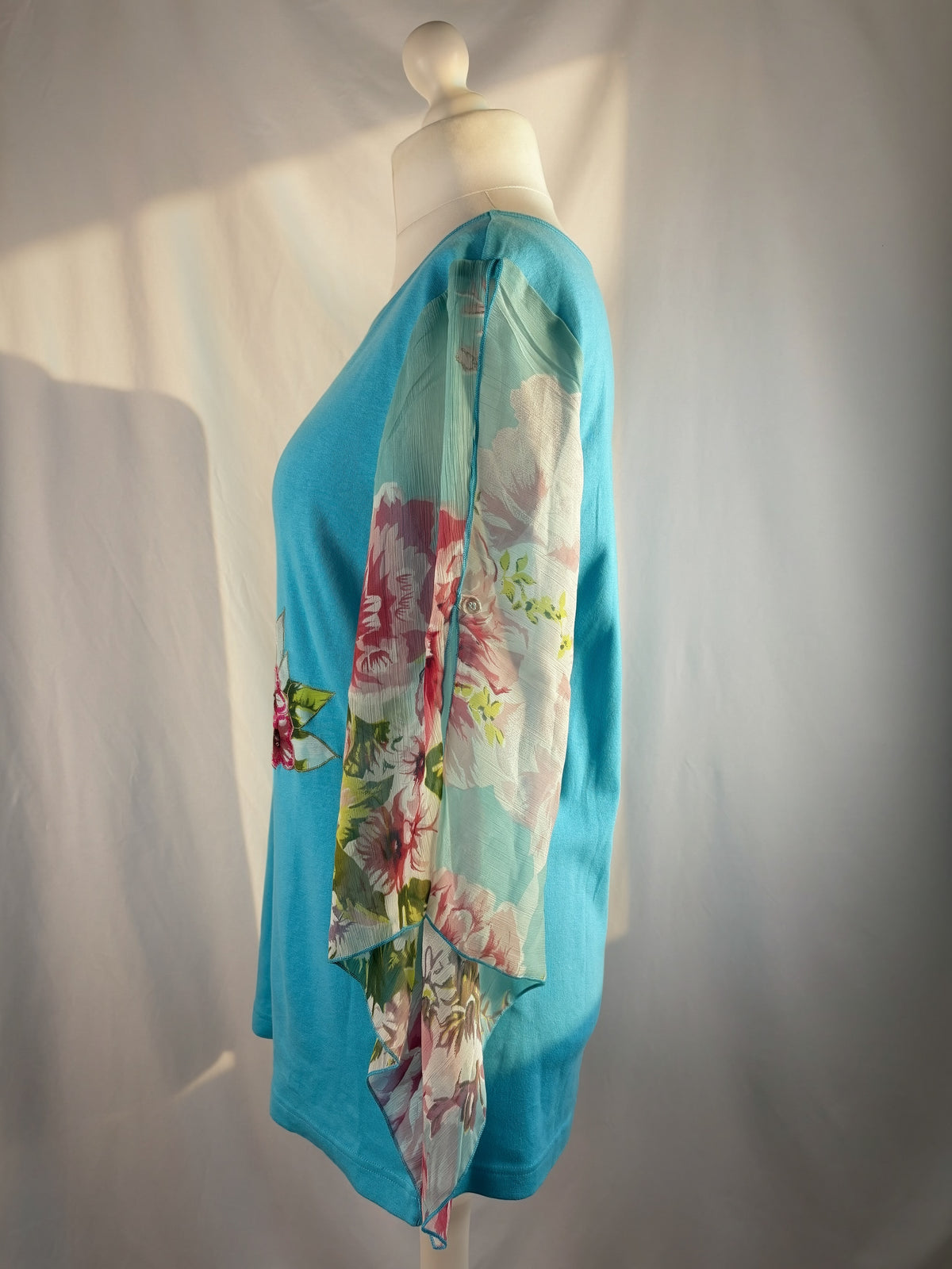 Blue floral Derhy detailed mesh flare/ long sleeve top with sequins