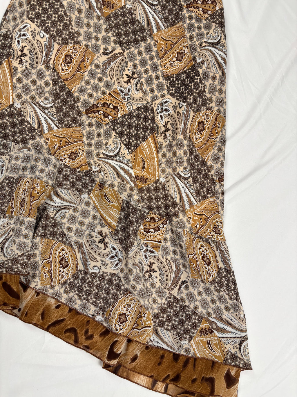 Brown paisley patchwork asymmetric skirt