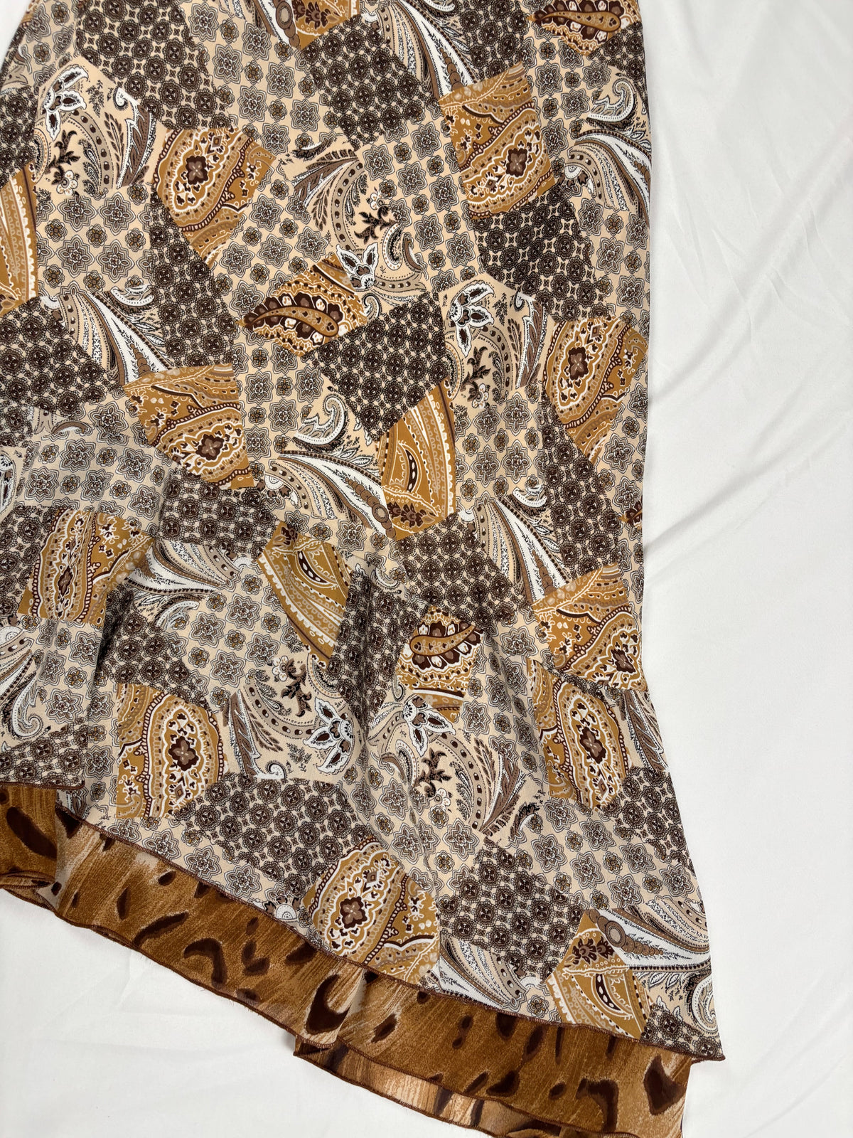 Brown paisley patchwork asymmetric skirt