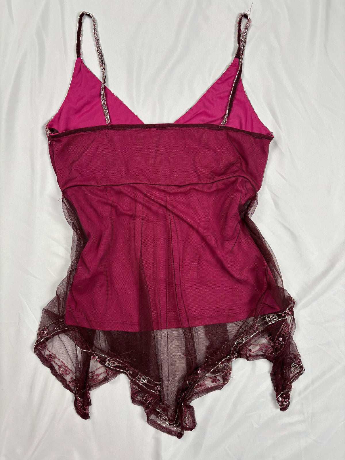 Purple beaded mesh asymmetric fairy cami