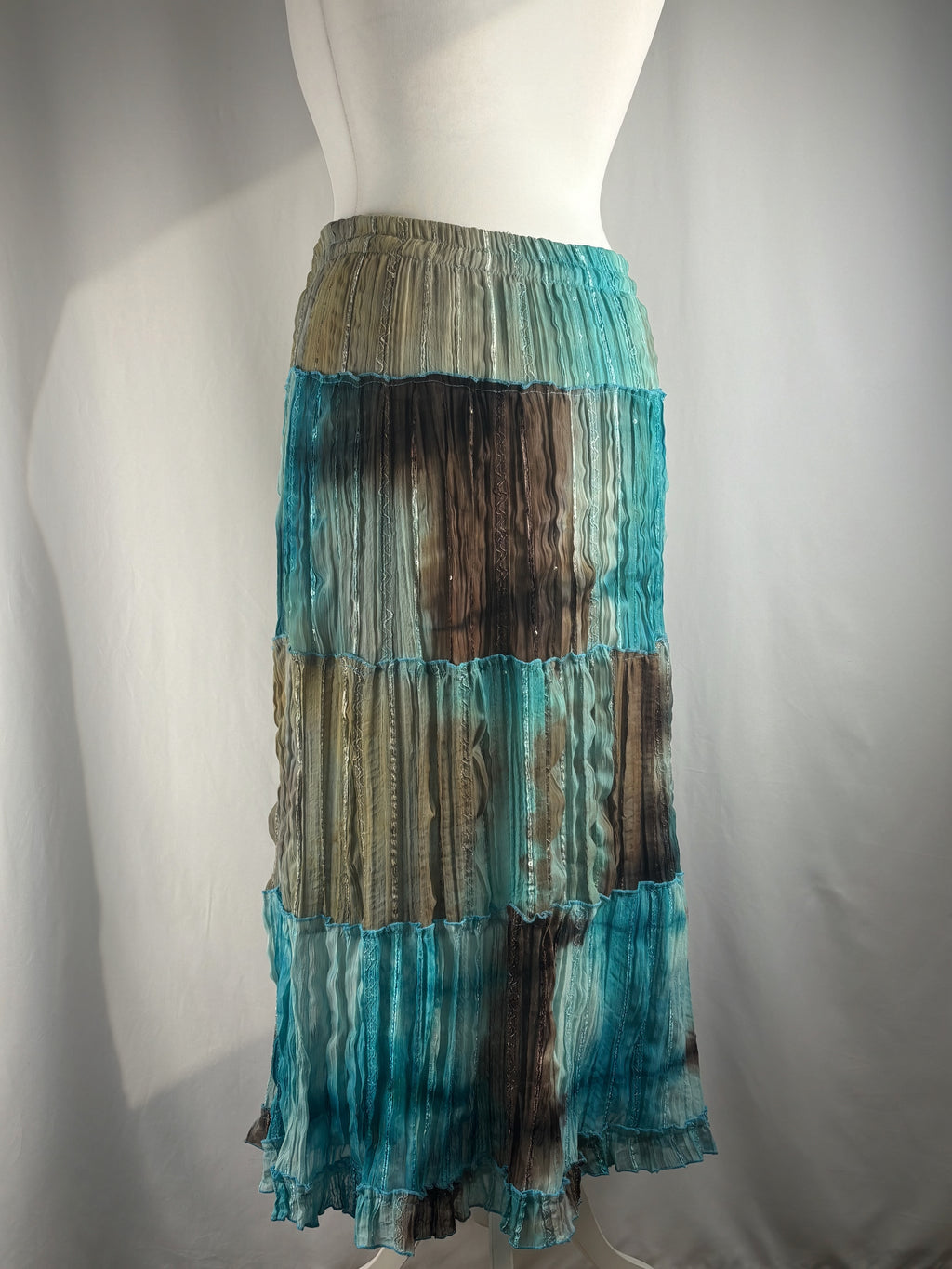 Brown and blue ombré tiered maxi skirt