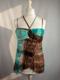 Brown and blue ombré crinkle material cami with beaded detail