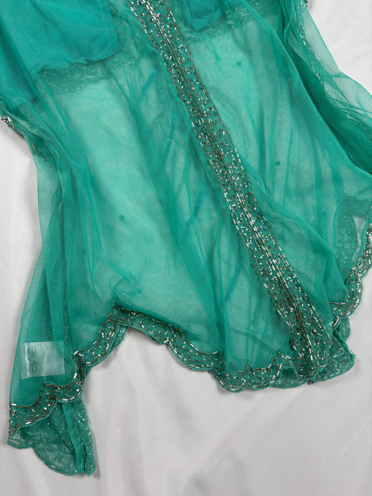 Bright blue sheer beaded peacock detailed fairy cami