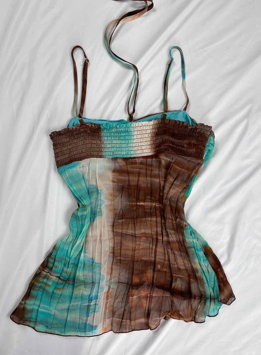 Brown and blue ombré crinkle material cami with beaded detail