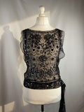 Black sheer silk side tie top embellished with sequins